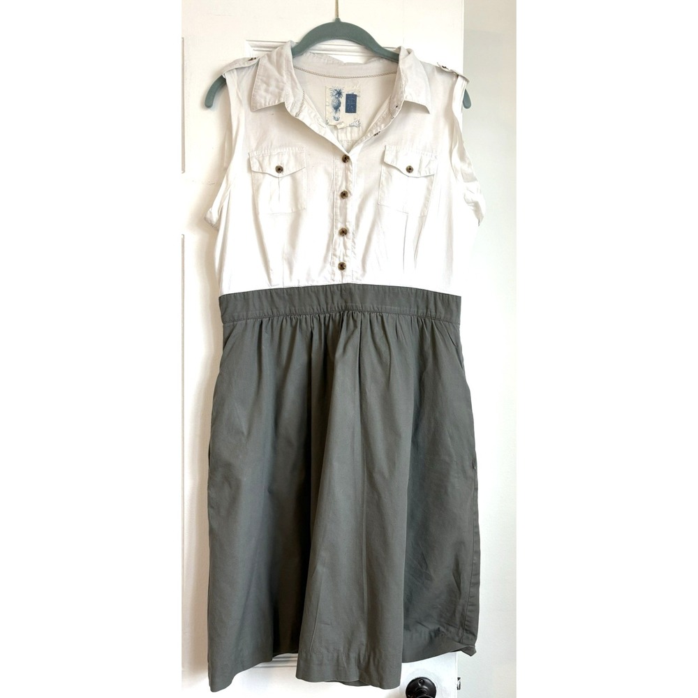 Edme & Esyllte Anthropologie Cotton Sleeveless Utility Dress White Olive Size 12
